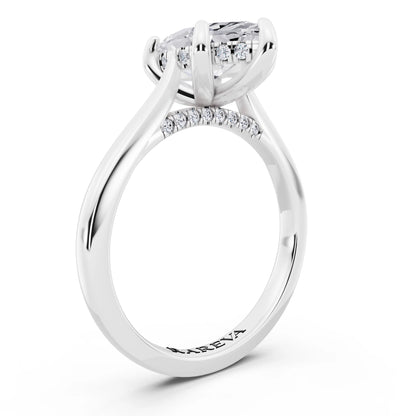 18 KT White Gold Marquise Cut Diamond Solitaire Ring with Cathedral Band - top view