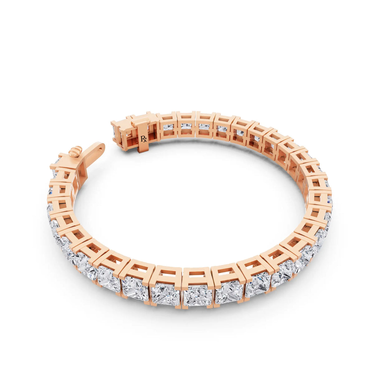 14K Rose Gold Princess Cut Diamond Tennis Bracelet - Left