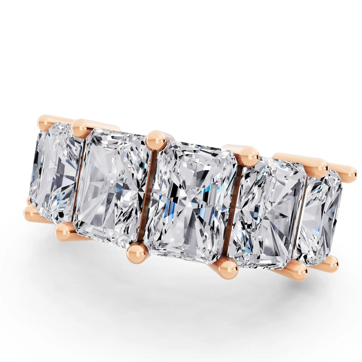 10K Rose Gold Seven Stone Radiant Cut Diamond Half Eternity Wedding Band - 3mm - Close up