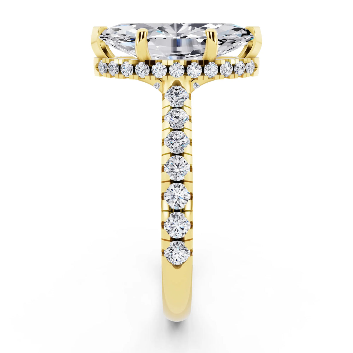 14 KT Yellow Gold Marquise Cut Diamond Ring with Hidden Halo - side view