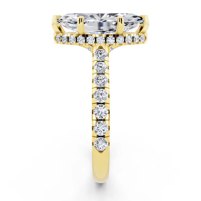 14 KT Yellow Gold Marquise Cut Diamond Ring with Hidden Halo - side view
