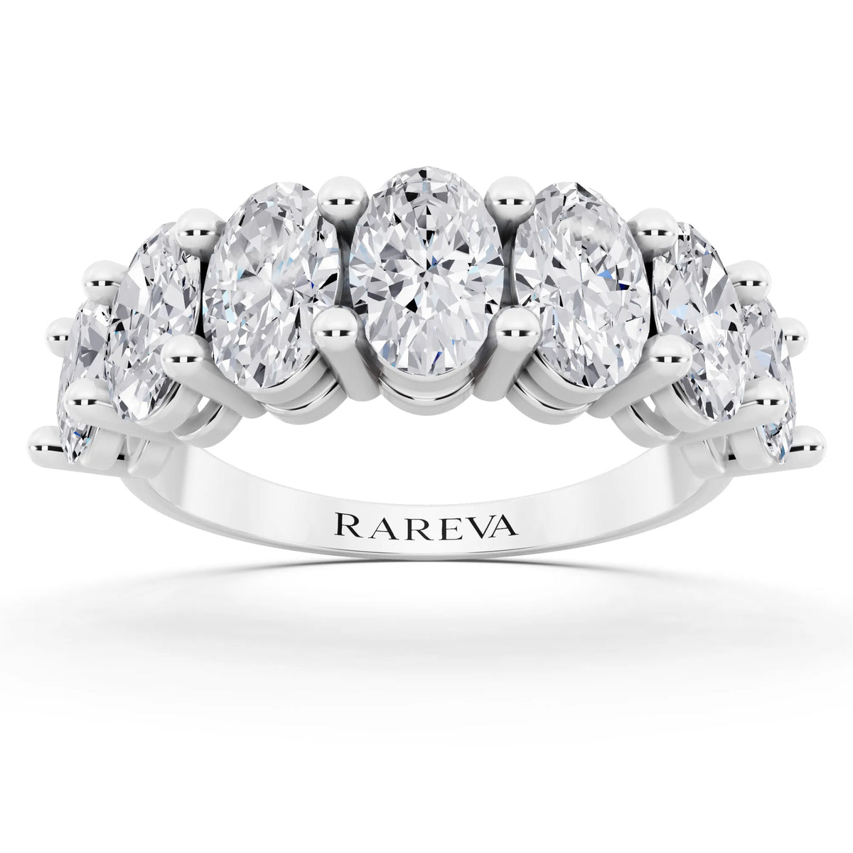 Silver Seven Stone Oval Cut Diamond Half Eternity Wedding Band - 2.2mm - Front