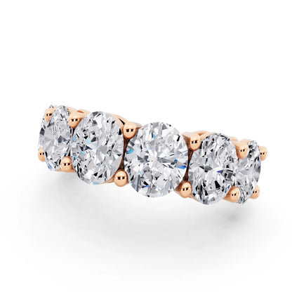 14K Rose Gold Seven Stone Oval Cut Diamond Half Eternity Wedding Band - 2.8mm - Close up