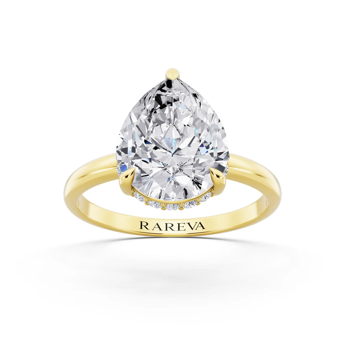 18 KT Yellow Gold Pear Cut Diamond Hidden Halo Solitaire Ring - front view