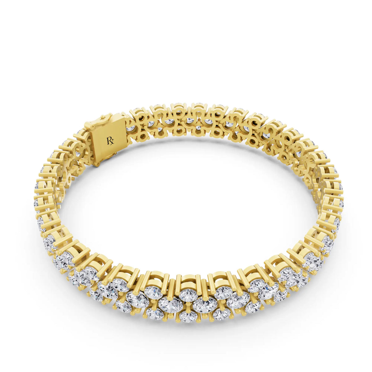 14K Yellow Gold Multi Row Round Cut Diamond Tennis Bracelet - Left
