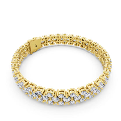 14K Yellow Gold Multi Row Round Cut Diamond Tennis Bracelet - Left