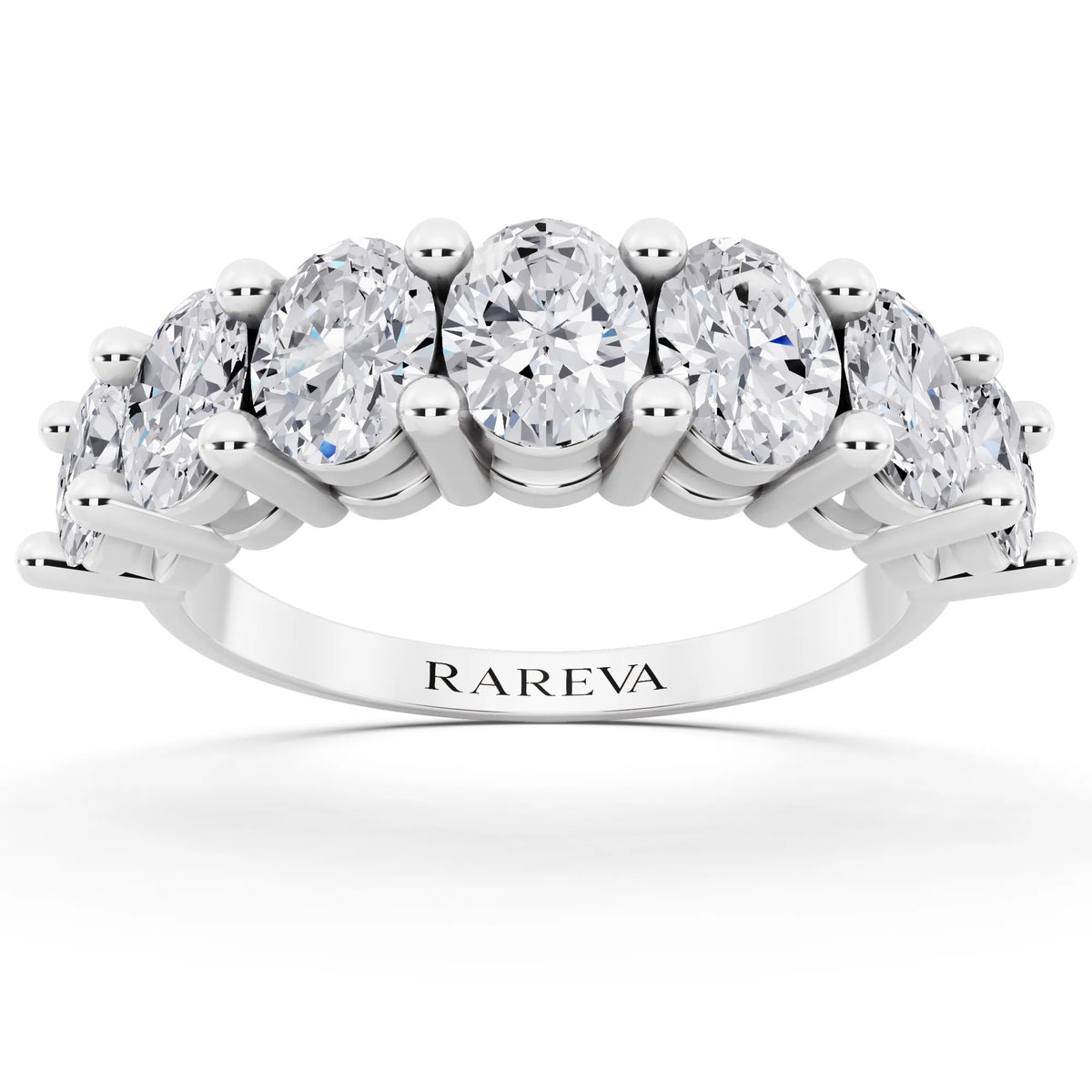 Silver Seven Stone Oval Cut Diamond Half Eternity Wedding Band - 2mm - Front