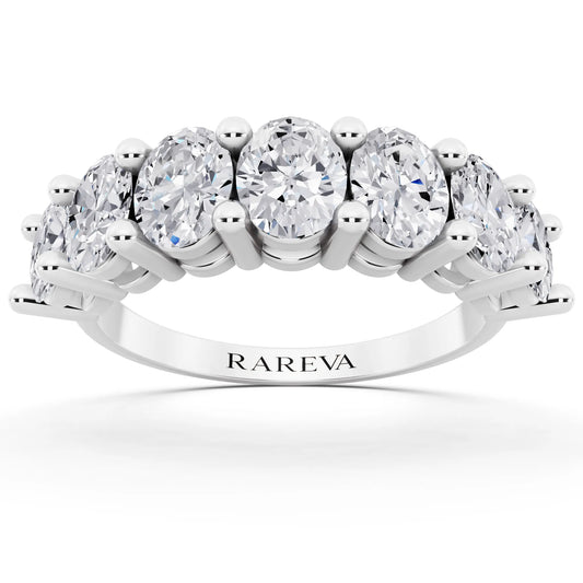 Silver Seven Stone Oval Cut Diamond Half Eternity Wedding Band - 2mm - Front