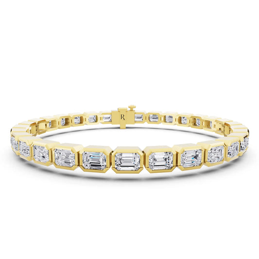 14K Yellow Gold Emerald Cut Bezel Set Diamond Tennis Bracelet - Main
