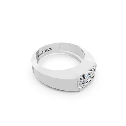 10K White Gold Men's Radiant Cut Diamond Bezel Set Signet Ring - 4.5mm - Left