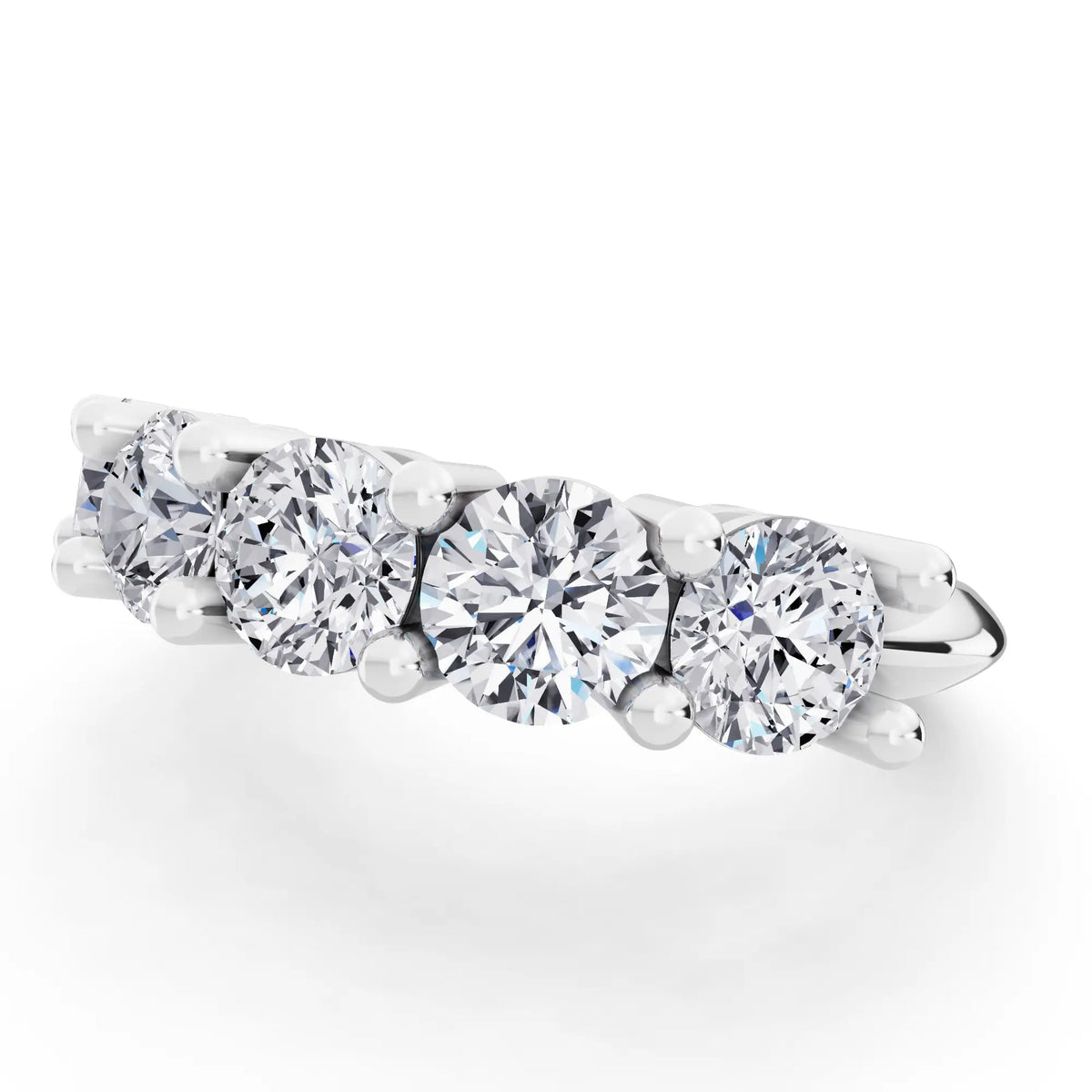10K White Gold Five Stone Round Cut Diamond Half Eternity Wedding Band - 2.7mm - Close up
