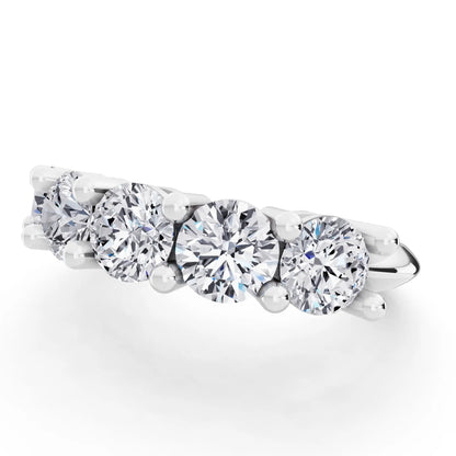 10K White Gold Five Stone Round Cut Diamond Half Eternity Wedding Band - 2.7mm - Close up