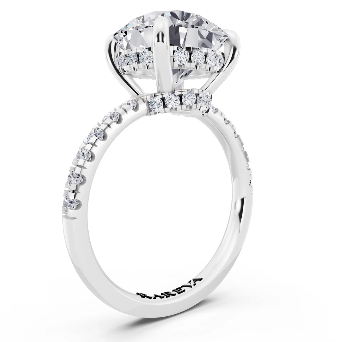 14 KT White Gold Round Cut Diamond Hidden Halo Tiger Prong Pave Band Ring - top view