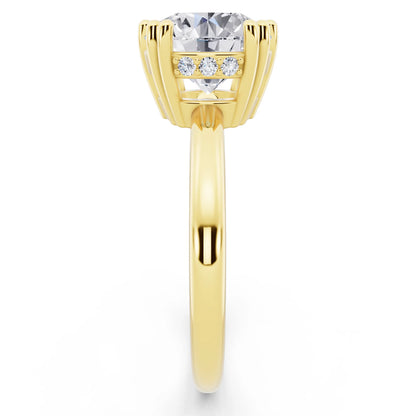 18 KT Yellow Gold Round Cut Diamond Solitaire Ring with Hidden Accent Basket - side view