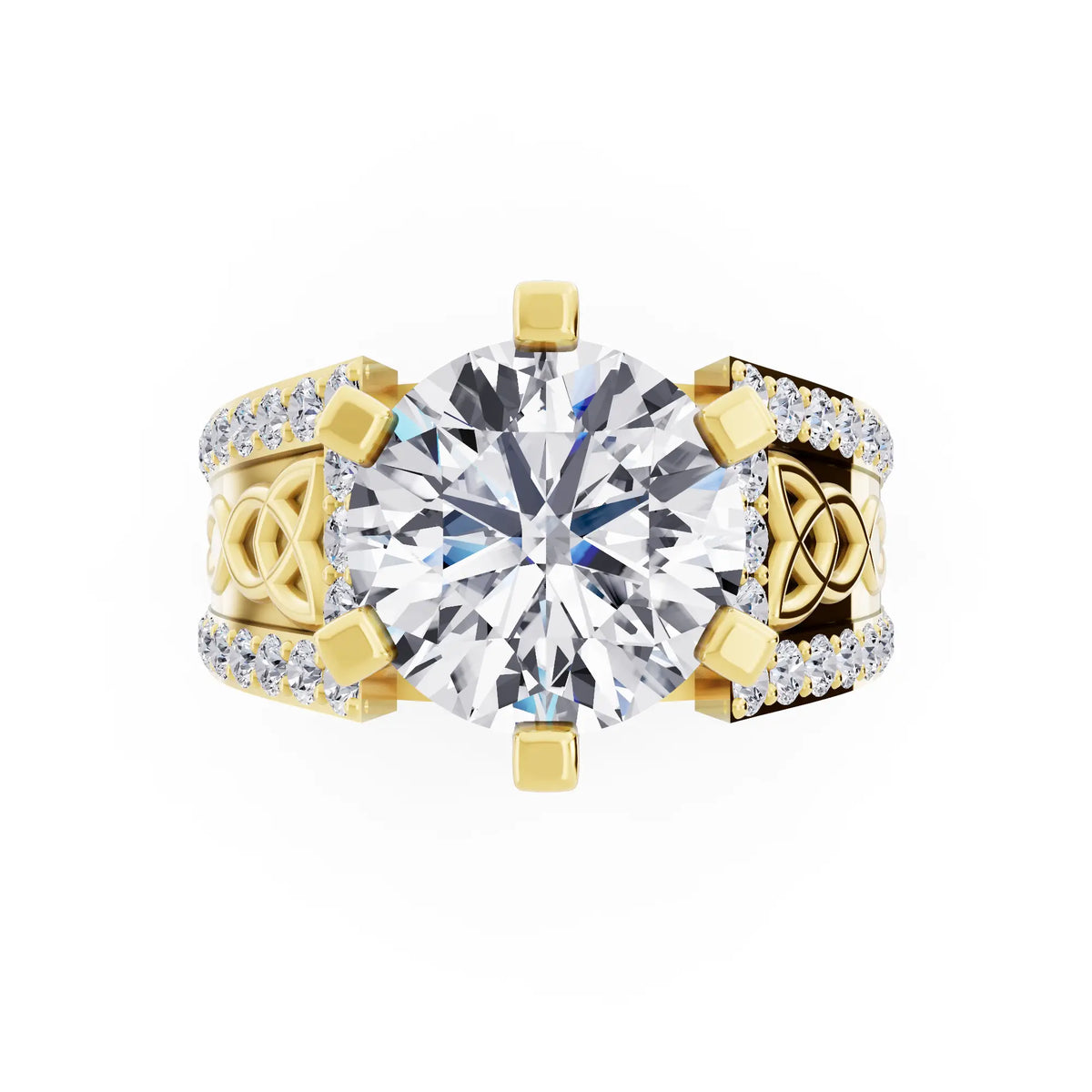 14 KT Yellow Gold Round Cut Diamond Solitaire Ring with Celtic Knot Band - Top down