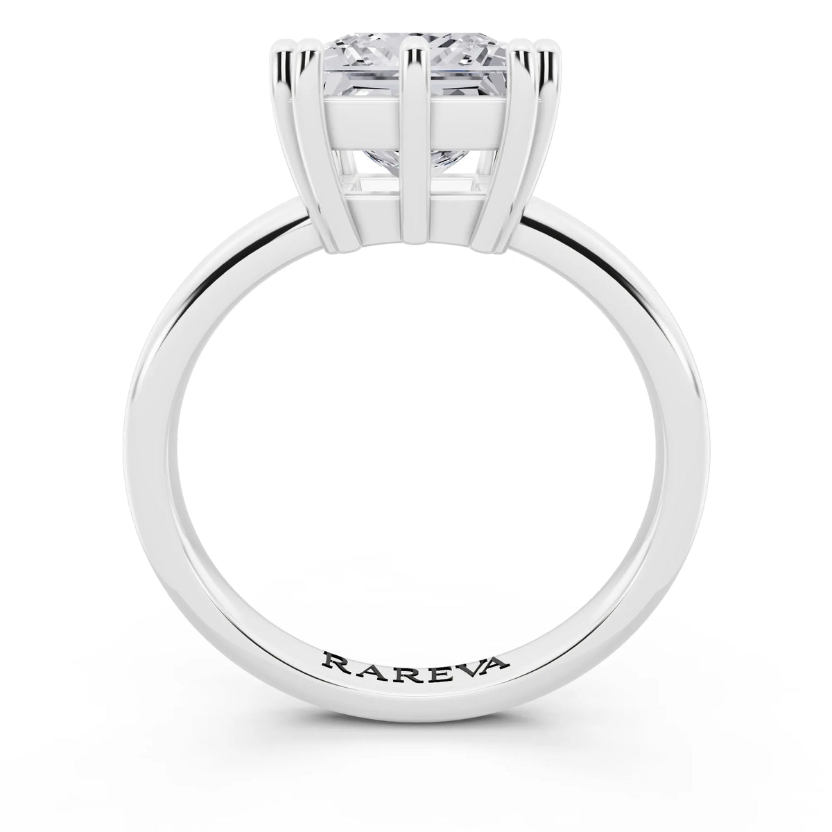 14 KT White Gold Princess Cut Diamond Solitaire Ring with Hidden Accent Basket - through finger
