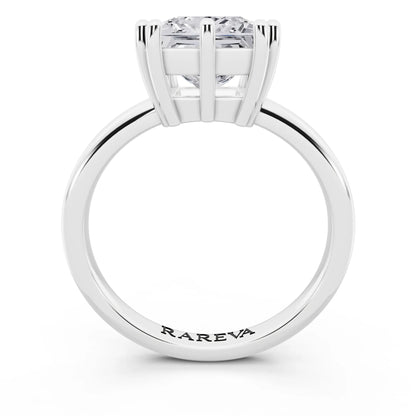 14 KT White Gold Princess Cut Diamond Solitaire Ring with Hidden Accent Basket - through finger