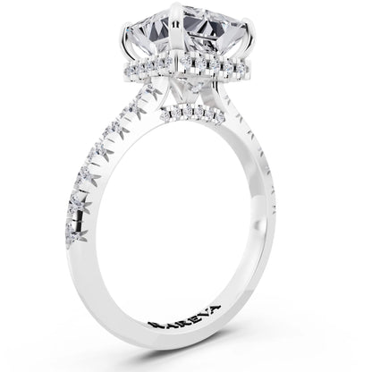 14 KT White Gold Princess Cut Diamond Ring with Hidden Halo - top view
