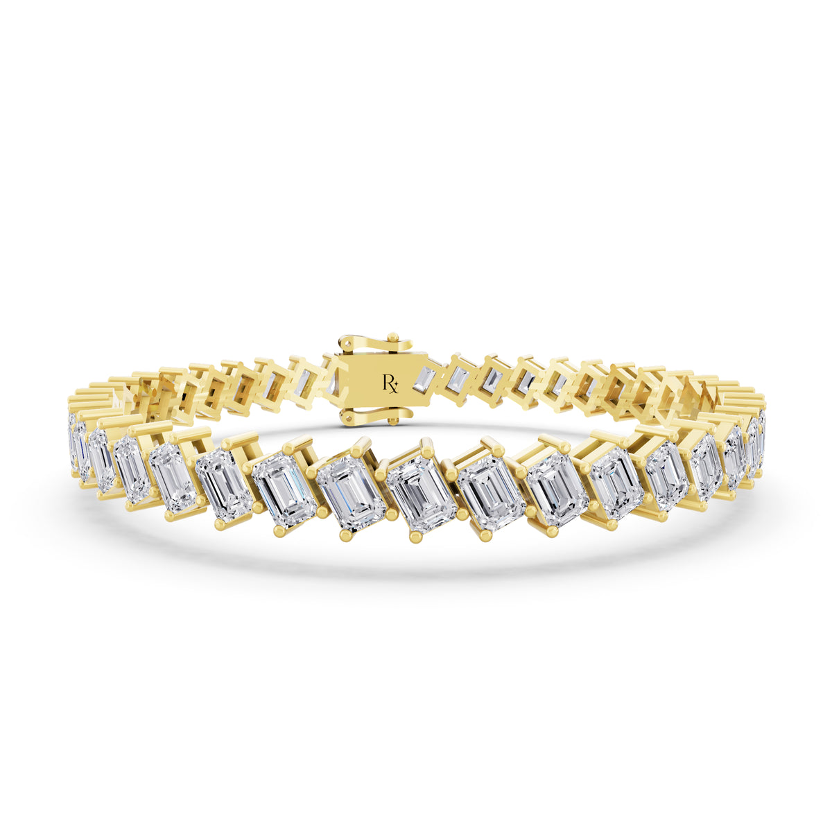 14K Yellow Gold Angled Emerald Cut Diamond Tennis Bracelet - Main
