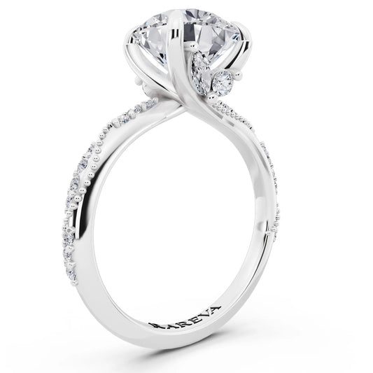 Platinum Round Cut Diamond Ring with Marquise Accent - top view