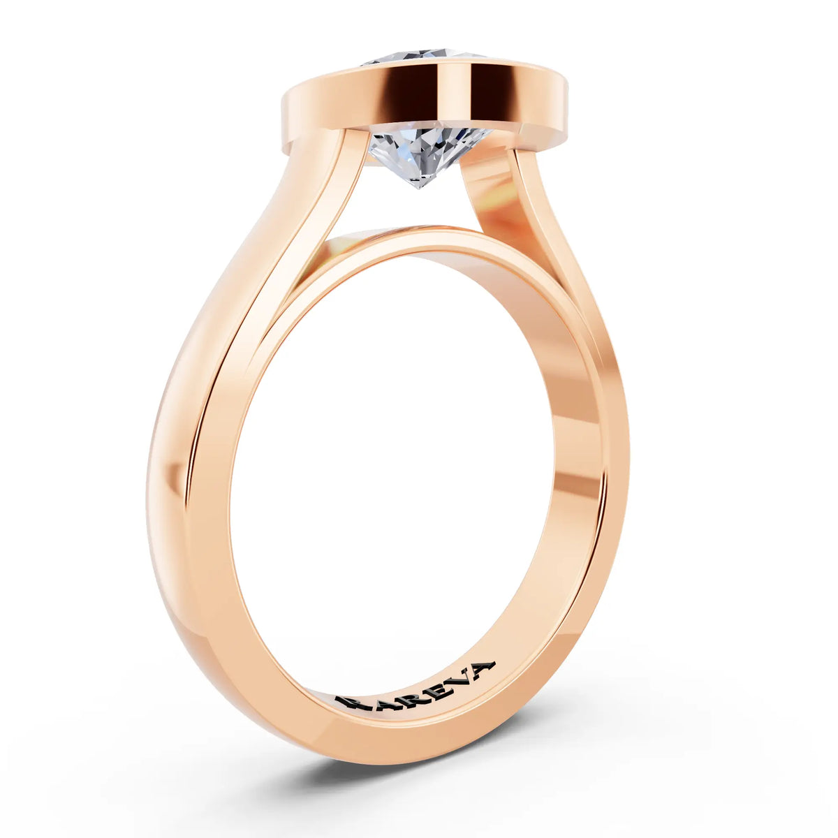 18 KT Rose Gold Oval Cut Diamond Bezel Set Solitaire Ring - top view