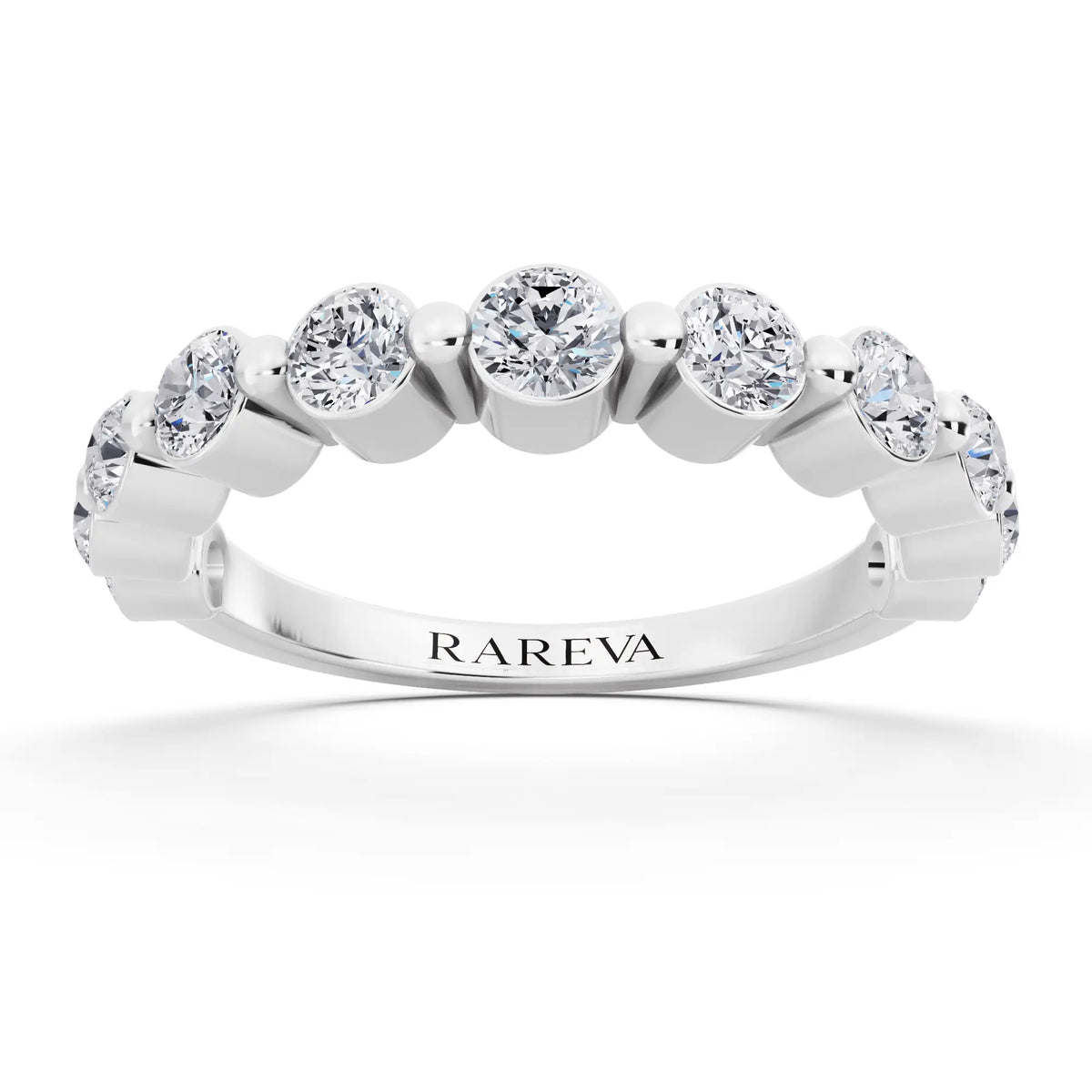 Platinum Round Cut Diamond Half Sculpted Prong Eternity Band - 2mm - Front