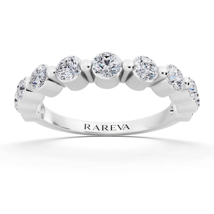 Platinum Round Cut Diamond Half Sculpted Prong Eternity Band - 2mm - Front