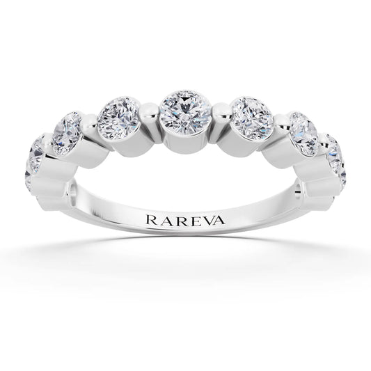 Platinum Round Cut Diamond Half Sculpted Prong Eternity Band - 2mm - Front
