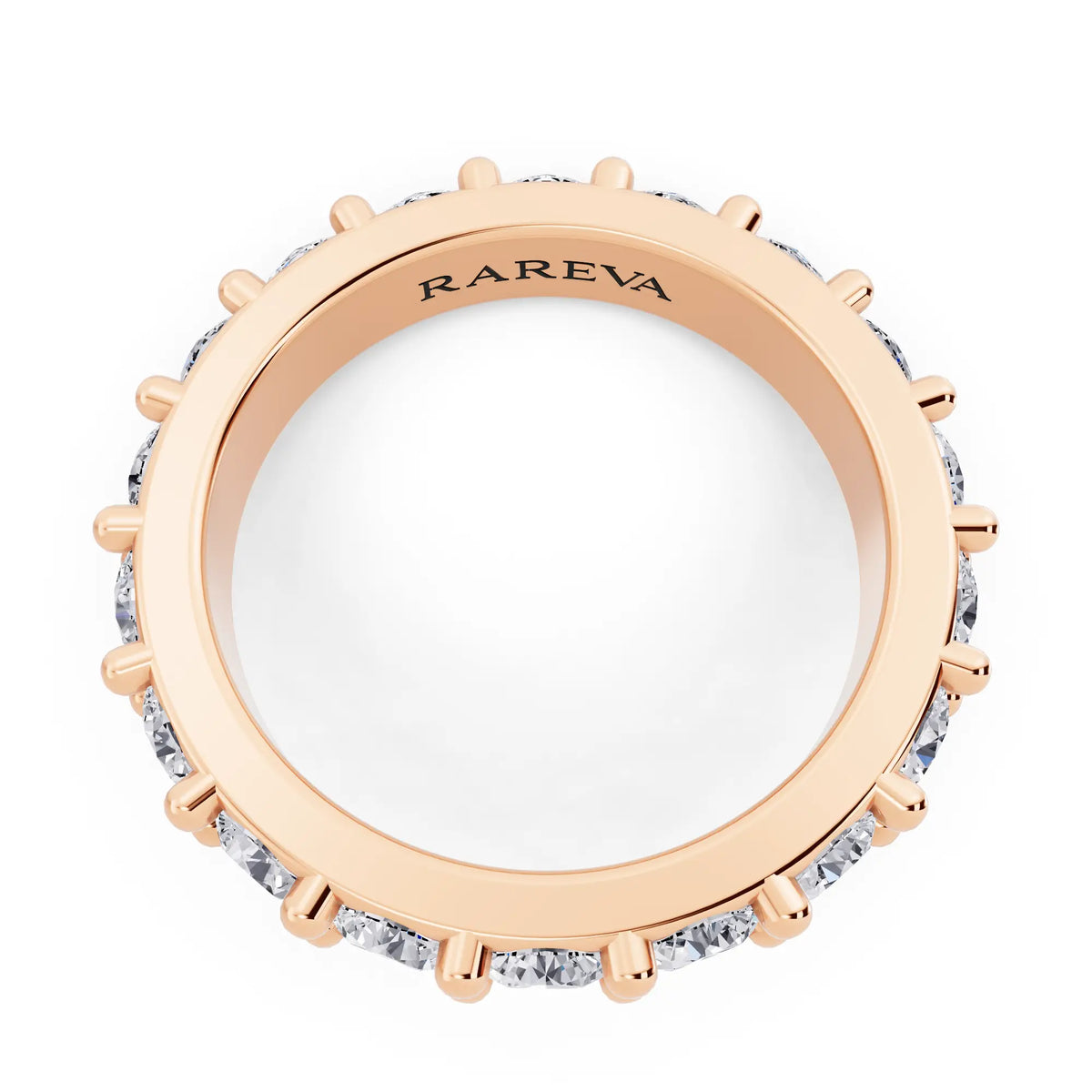 14K Rose Gold Round Cut Diamond 4 Prong Eternity Band - 3.5mm - Top