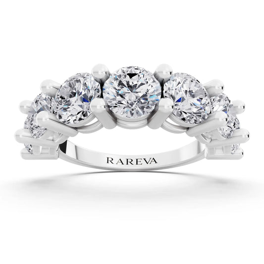 Silver Seven Stone Round Cut Diamond Half Eternity Wedding Band - 2.6mm - Front