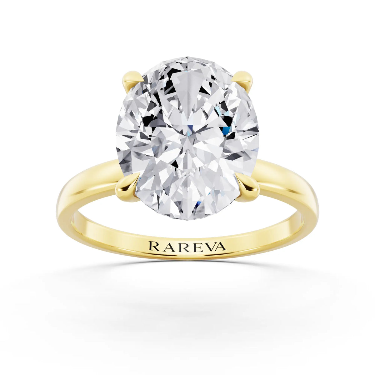 14 KT Yellow Gold Oval Cut Diamond Solitaire Ring with Pave Collar - front view
