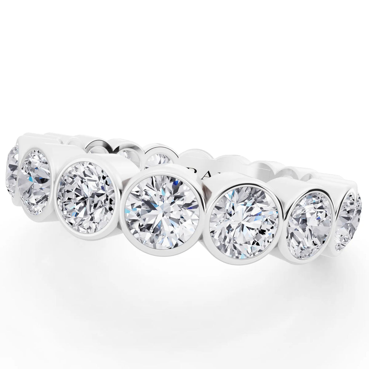 Platinum Round Cut Bezel Set Diamond Full Eternity Wedding Band - 4.1mm - Close up