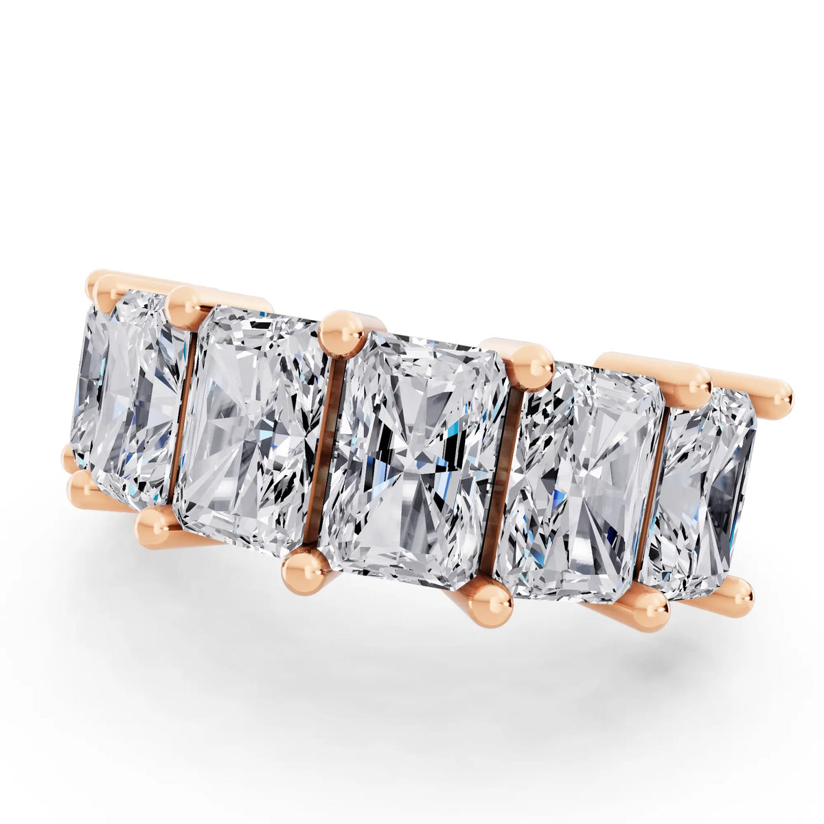 14K Rose Gold Seven Stone Radiant Cut Diamond Half Eternity Wedding Band - 2.6mm - Close up