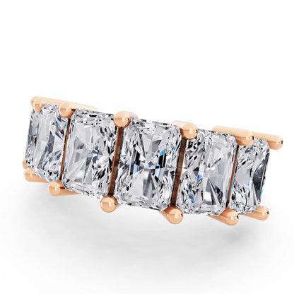 14K Rose Gold Seven Stone Radiant Cut Diamond Half Eternity Wedding Band - 2.6mm - Close up