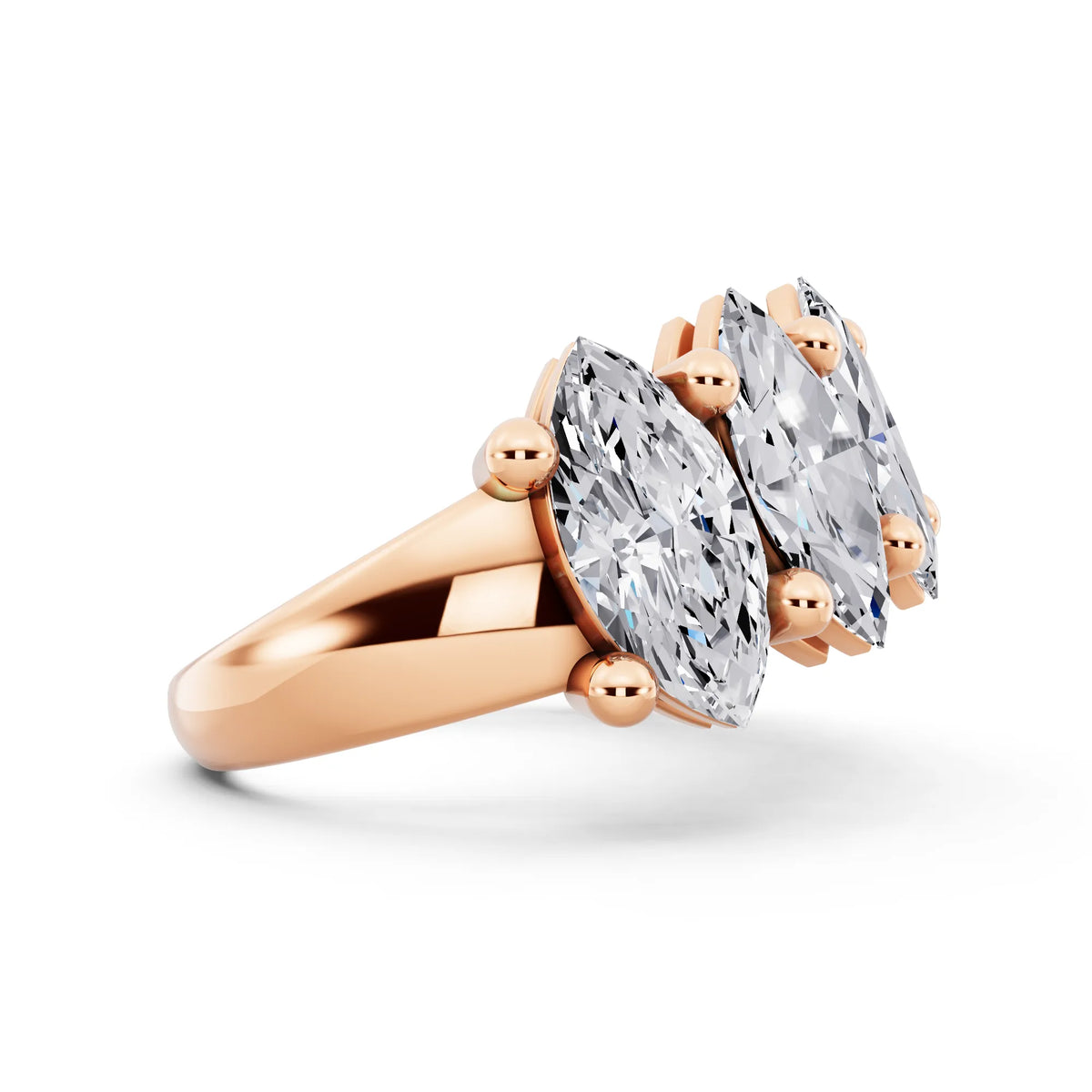 10K Rose Gold Seven Stone Marquise Cut Diamond Half Eternity Wedding Band - 3mm - Side