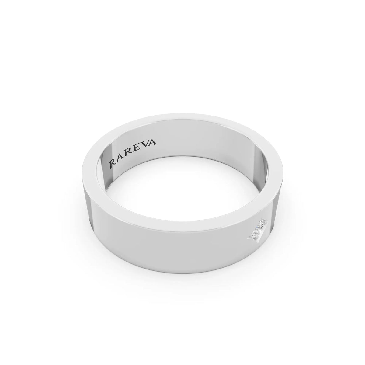 10K White Gold Men's Round Cut Diamond Star Set Solitaire Band - 5.5mm - Left