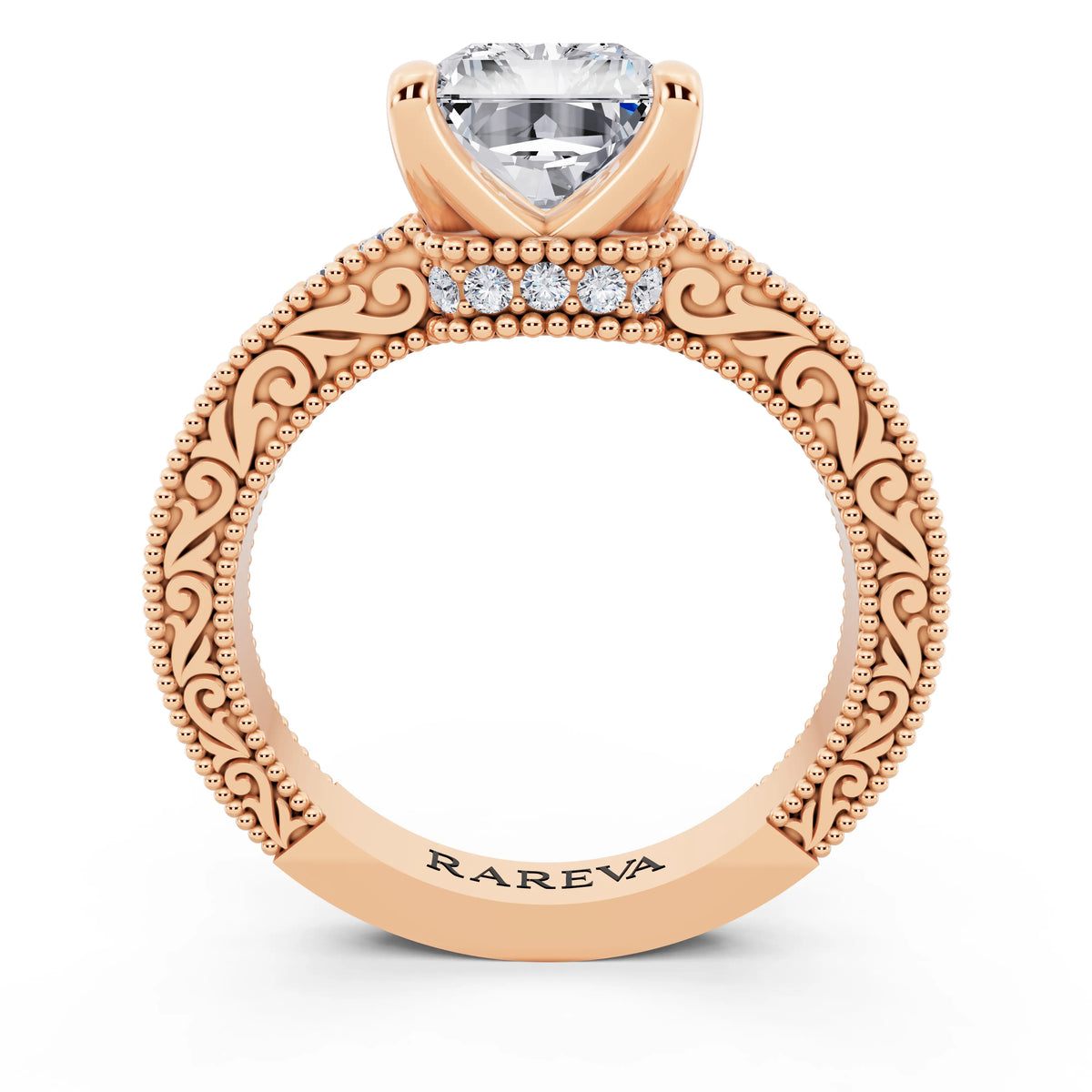 14 KT Rose Gold Radiant Cut Diamond Vintage - through finger