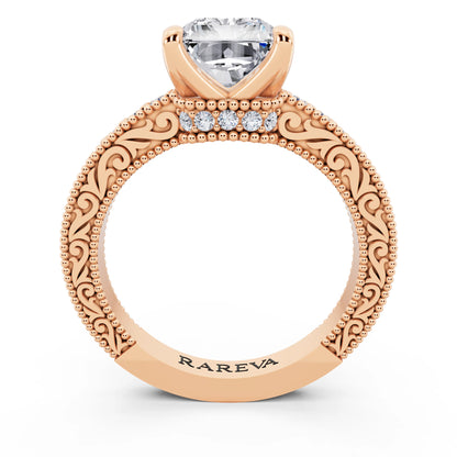 14 KT Rose Gold Radiant Cut Diamond Vintage - through finger