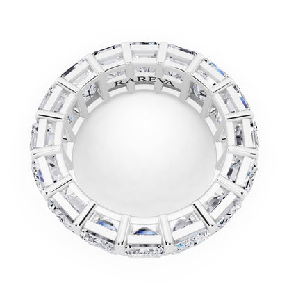 Silver Emerald Cut Diamond Eternity Band - 6.2mm - 8.00ctw - Top