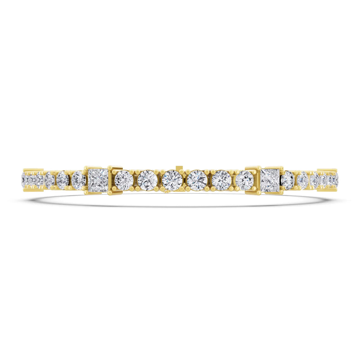 10K Yellow Gold Round and Princess Cut Diamond Tennis Bracelet - Front