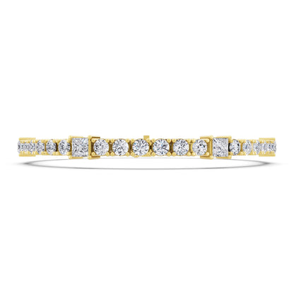 10K Yellow Gold Round and Princess Cut Diamond Tennis Bracelet - Front