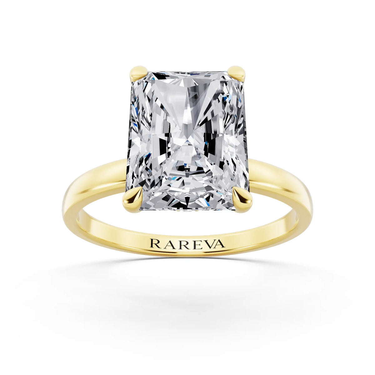 18 KT Yellow Gold Radiant Cut Diamond Solitaire Ring with Pave Collar - front view