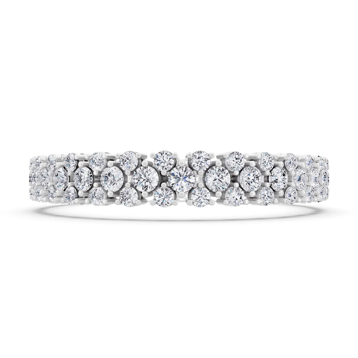 14K White Gold Multi Row Round Cut Diamond Tennis Bracelet - Front