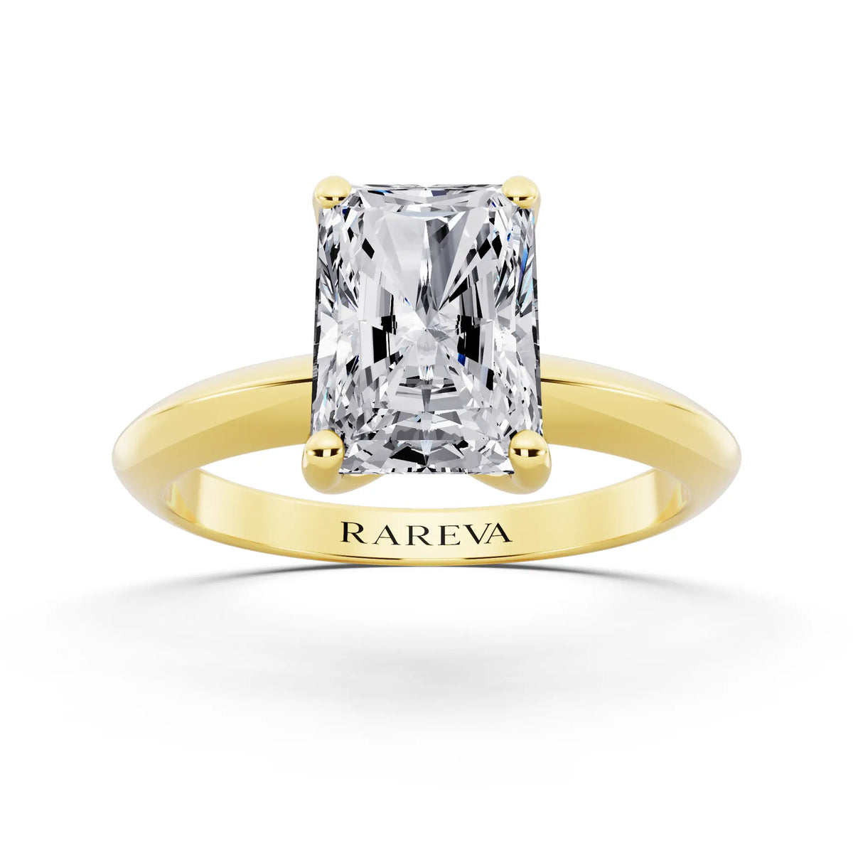 14 KT Yellow Gold Radiant Cut Diamond Classic Solitaire Ring - front view