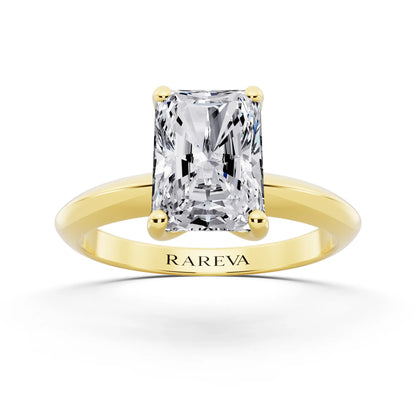 14 KT Yellow Gold Radiant Cut Diamond Classic Solitaire Ring - front view