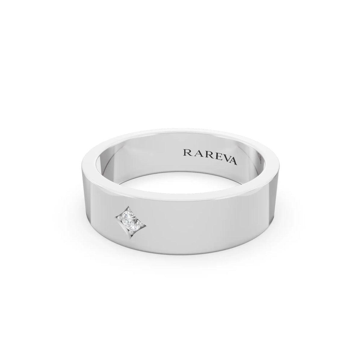 10K White Gold Men's Round Cut Diamond Star Set Solitaire Band - 5.5mm - Close up