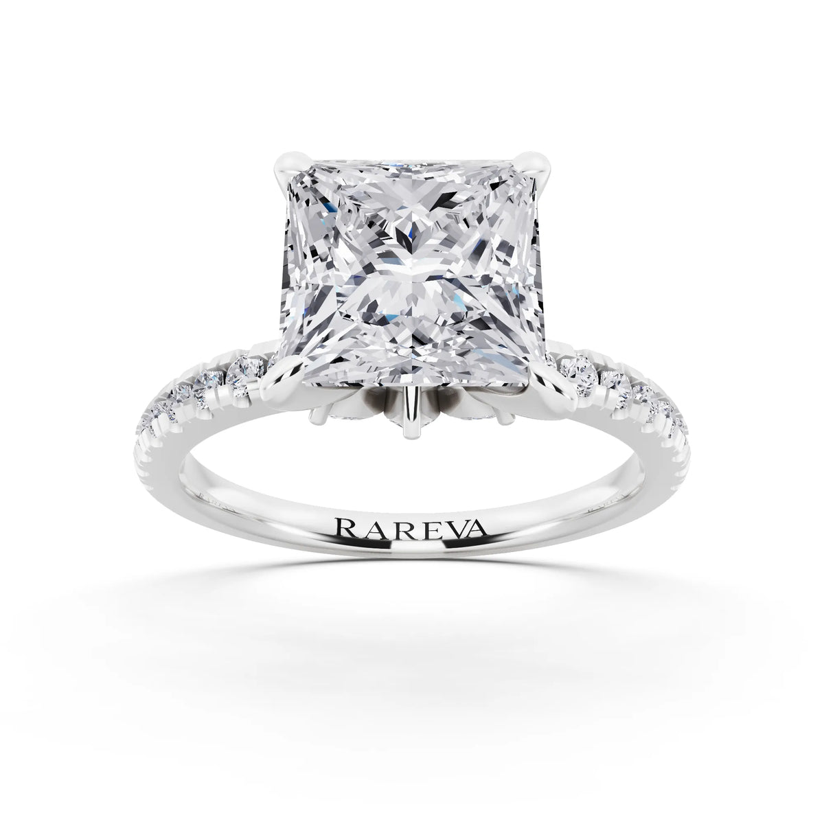 Platinum Princess Cut Diamond Solitaire Ring with Marquise Collar - front view