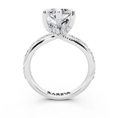 14 KT White Gold Marquise Cut Diamond Ring with Marquise Accent - through finger