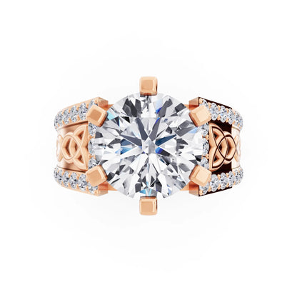 18 KT Rose Gold Round Cut Diamond Solitaire Ring with Celtic Knot Band - Top down