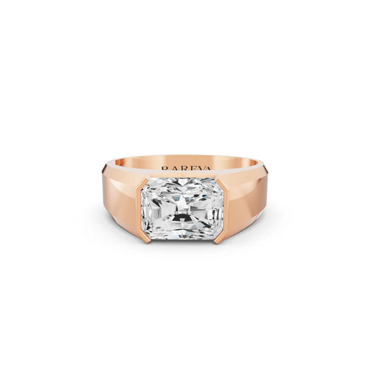 10K Rose Gold Men's Radiant Cut Diamond East West Solitaire Ring - 4mm - Front